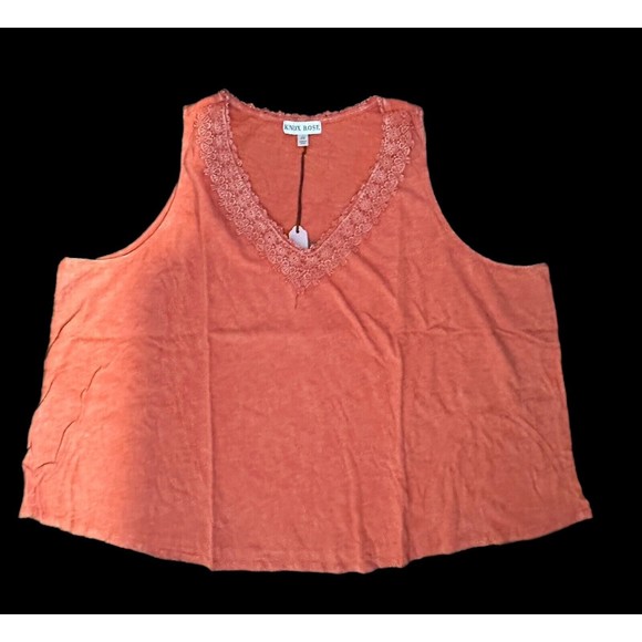 Knox Rose Tops - Knox Rose Women's Top 4X Sleeveless Blouse V-Neck Crochet Lace Orange Brick Red